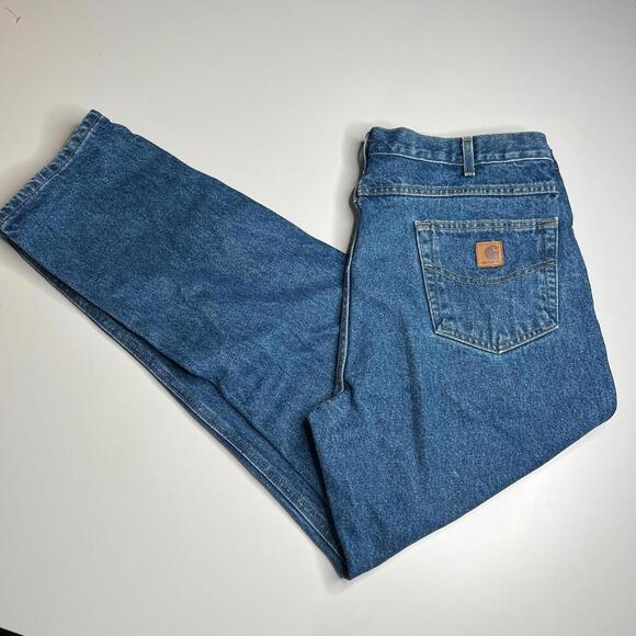 Carhartt Men’s Blue Denim Jeans 40x32 Relaxed Fit USA Logo Patch Made in Mexico - Picture 13 of 13